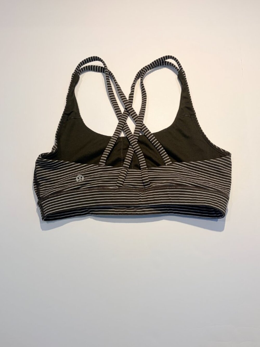 Lululemon Striped Racerback Energy Sports Bra size 6 dark green & white